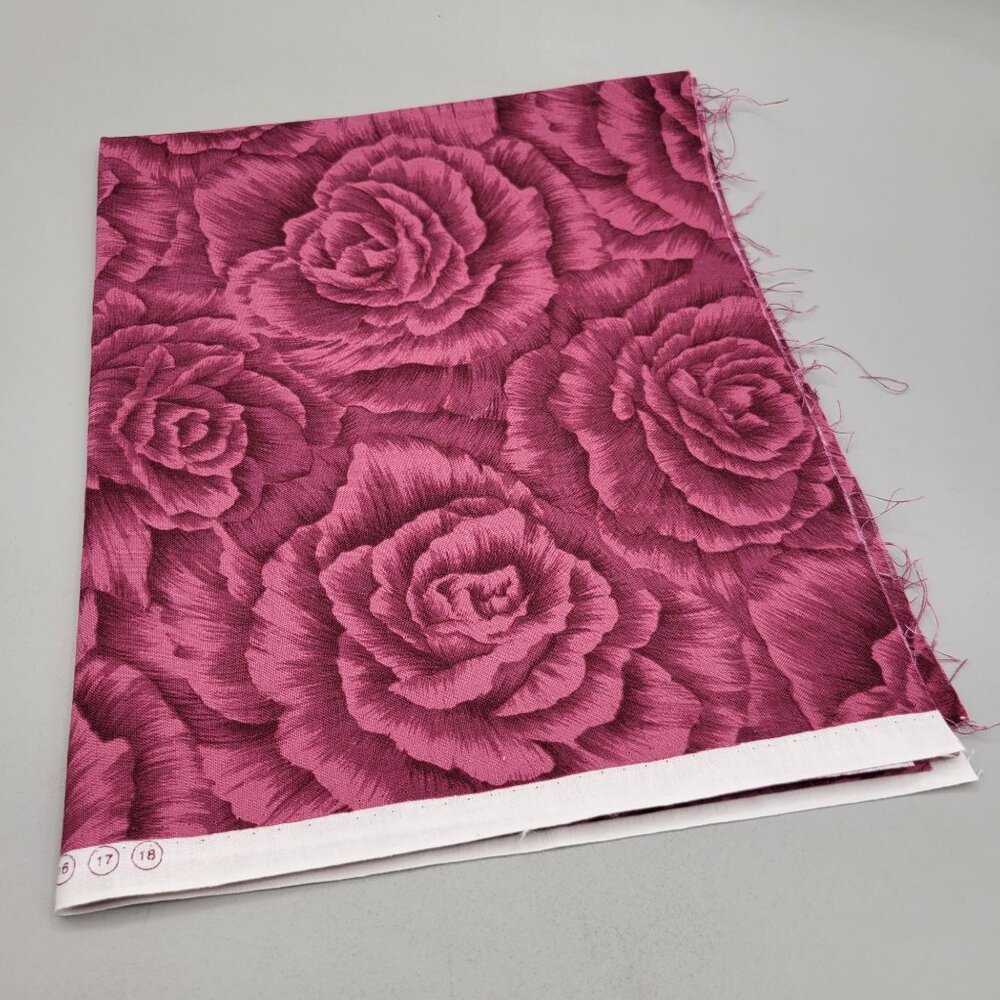 Vintage Red Rose Screen Print Fabric National Fabrics Cotton 1/2 Yard